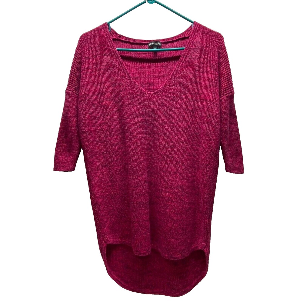 Express Sweater Women's XS Heathered Fuscia 3/4 Sleeve Oversized Cotton Blend EC